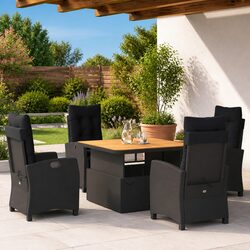 5 Piece Adjustable Backrest Garden Dining Set with Lift-Top Table