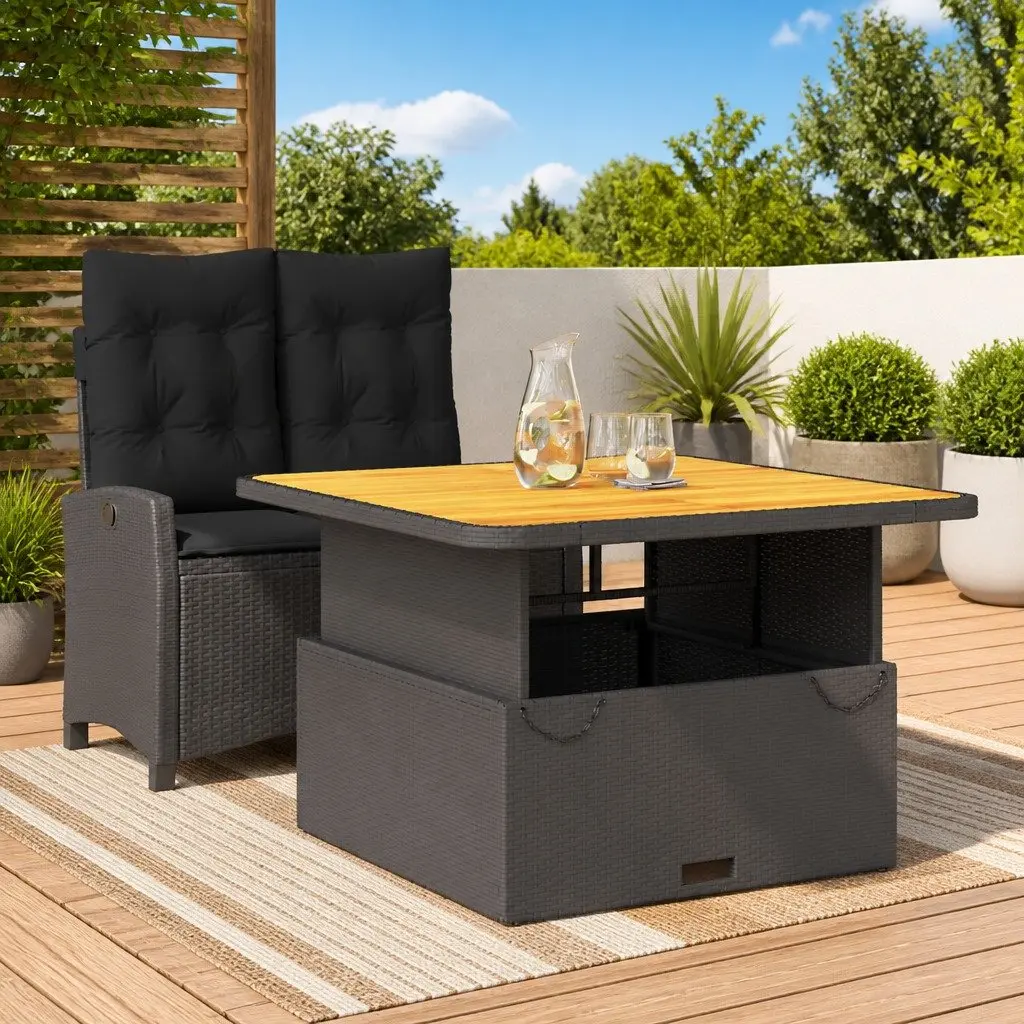 Black Poly Rattan Garden Dining Set with Adjustable Backrest