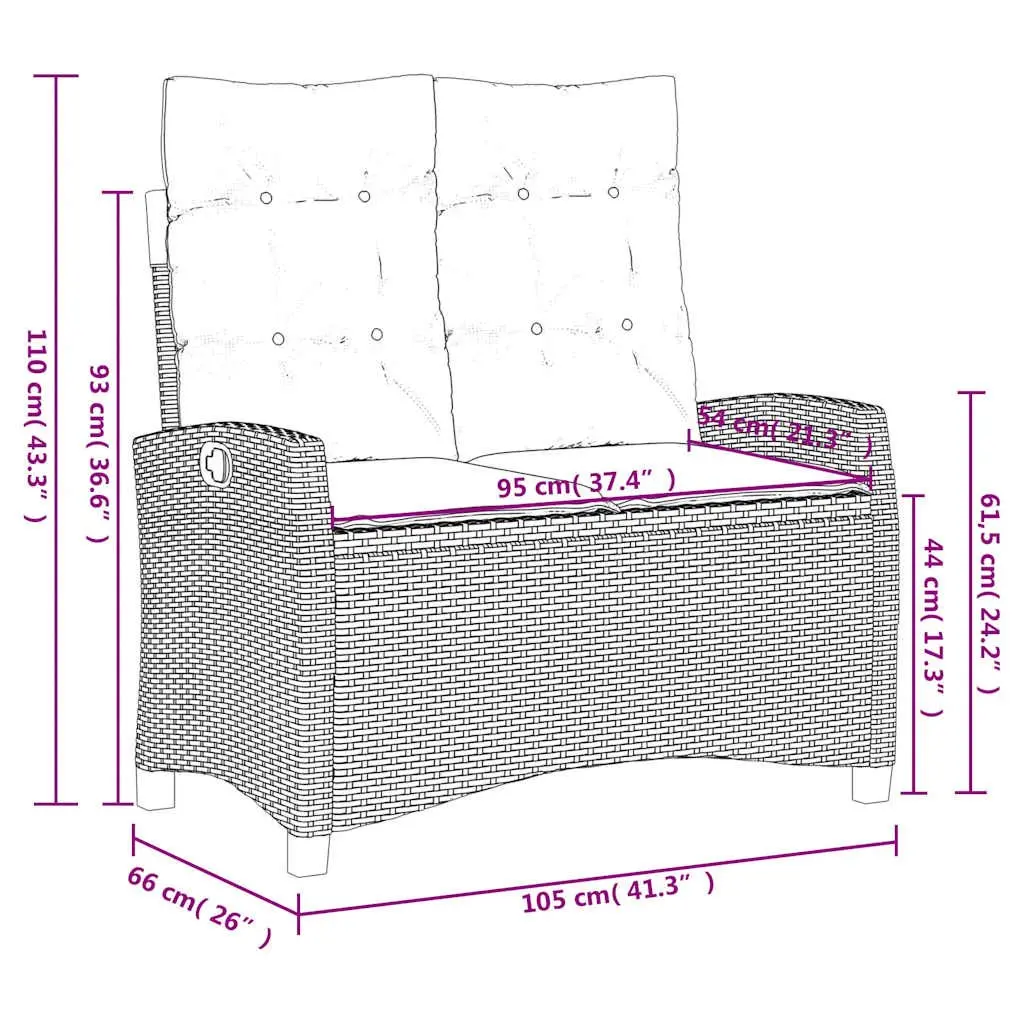 Black Poly Rattan Garden Dining Set with Adjustable Backrest