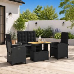 4 Piece Black PE Rattan Outdoor Dining Set with Adjustable Features