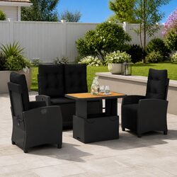 Stylish 4 Piece Garden Dining Set in Black Poly Rattan