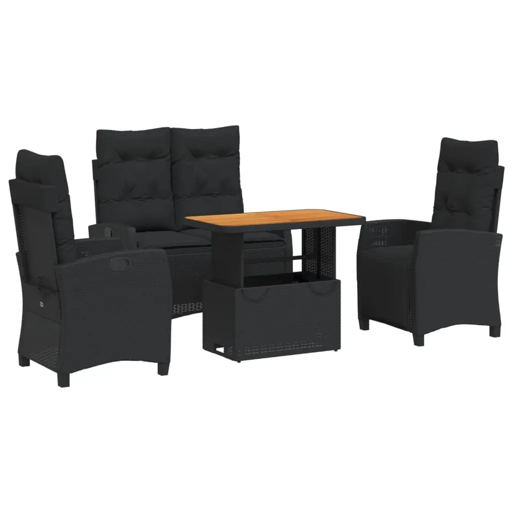 Garden Dining Set PE Rattan 4 Piece Adjustable Black