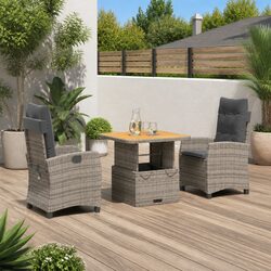Durable 3 Piece Grey Poly Rattan Garden Dining Set