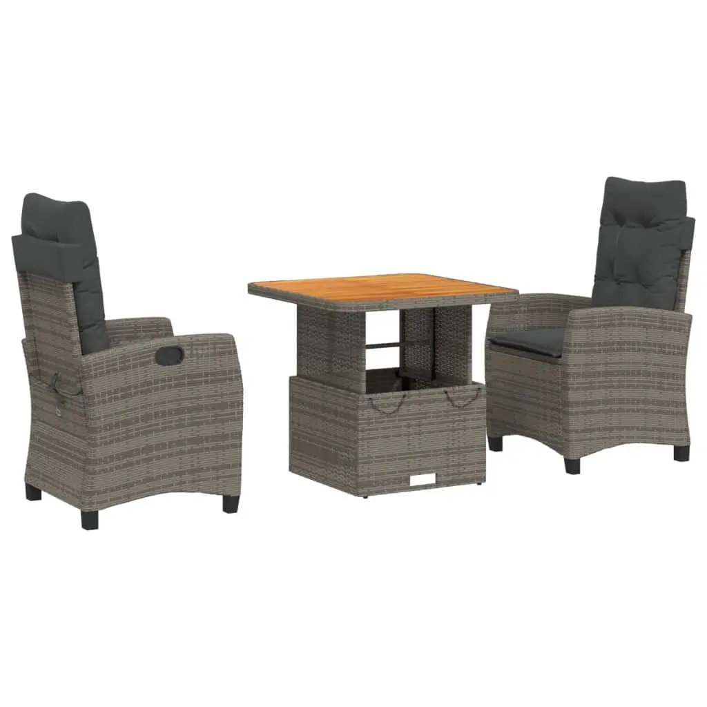 3 Piece Grey Poly Rattan Garden Dining Set