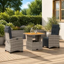 Premium 3 Piece Grey Poly Rattan Garden Dining Set