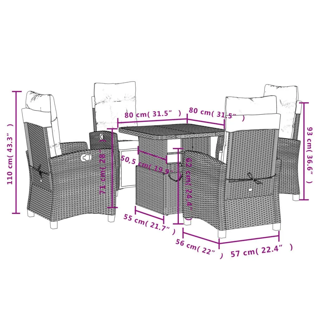 5 Piece Outdoor Dining Set with Grey Cushions