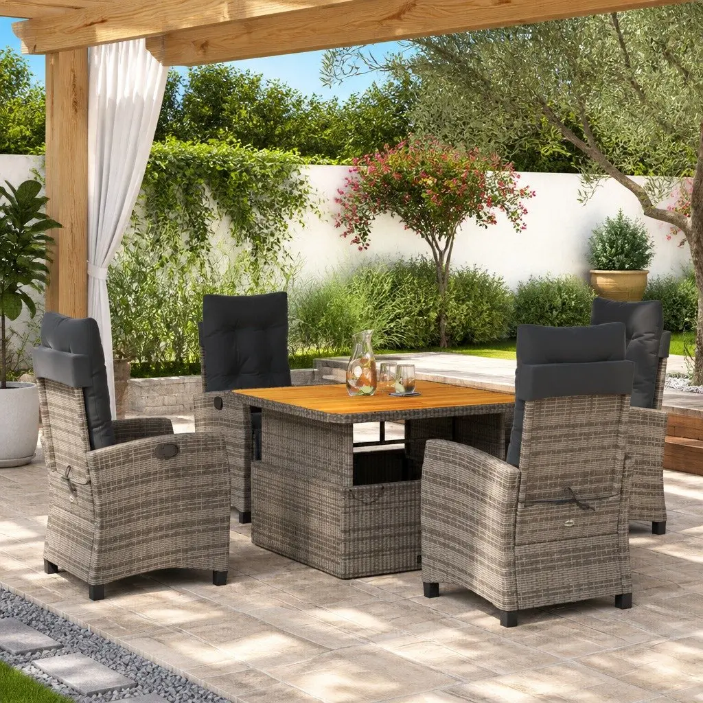 Garden Dining Set PE Rattan 5 Piece Grey