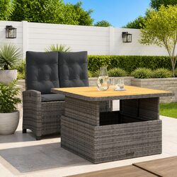 2 Piece Grey Poly Rattan Garden Dining Set