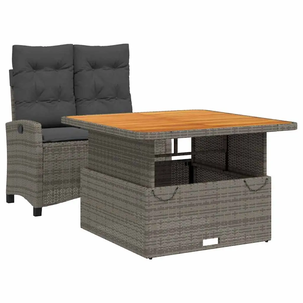 Garden Dining Set PE Rattan 2 Piece Grey Adjustable Backrest