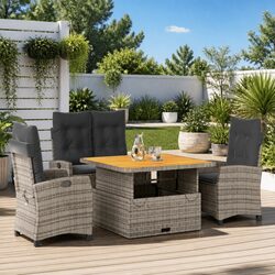 Stylish Garden Dining Set 4 Piece Grey Poly Rattan