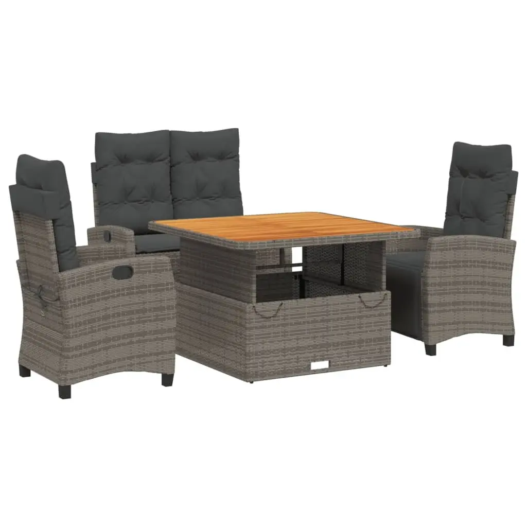 4 Piece Garden Dining Set Adjustable Backrest Lifting Tabletop Outdoor Furniture