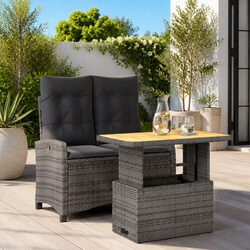 Premium Garden Dining Set 2 Piece Grey Rattan with Cushions