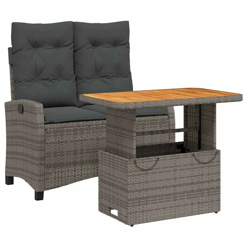 Garden Dining Set 2 Piece Grey Rattan with Cushions