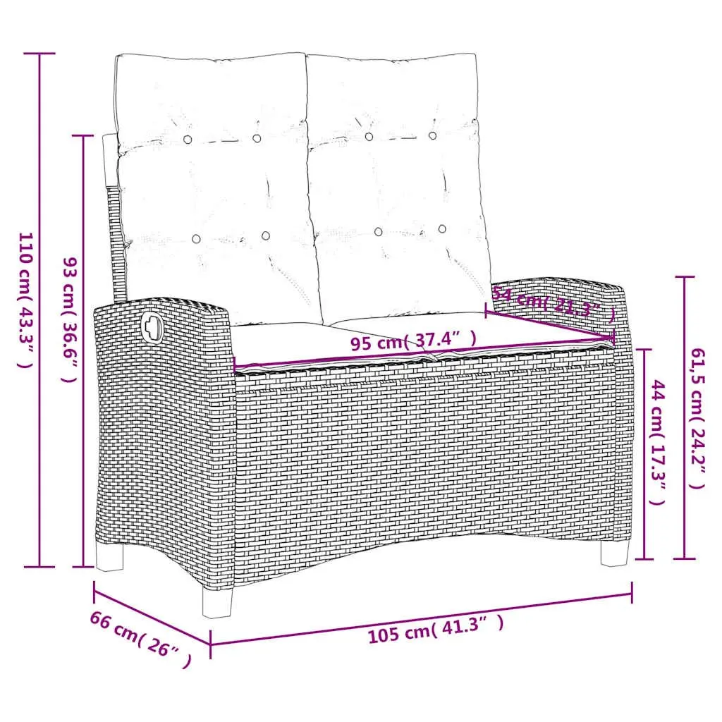 Garden Dining Set 2 Piece Grey Rattan with Cushions