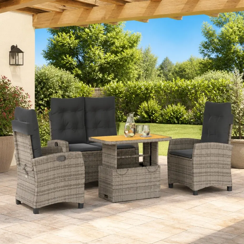 4-Piece Grey Poly Rattan Garden Dining Set