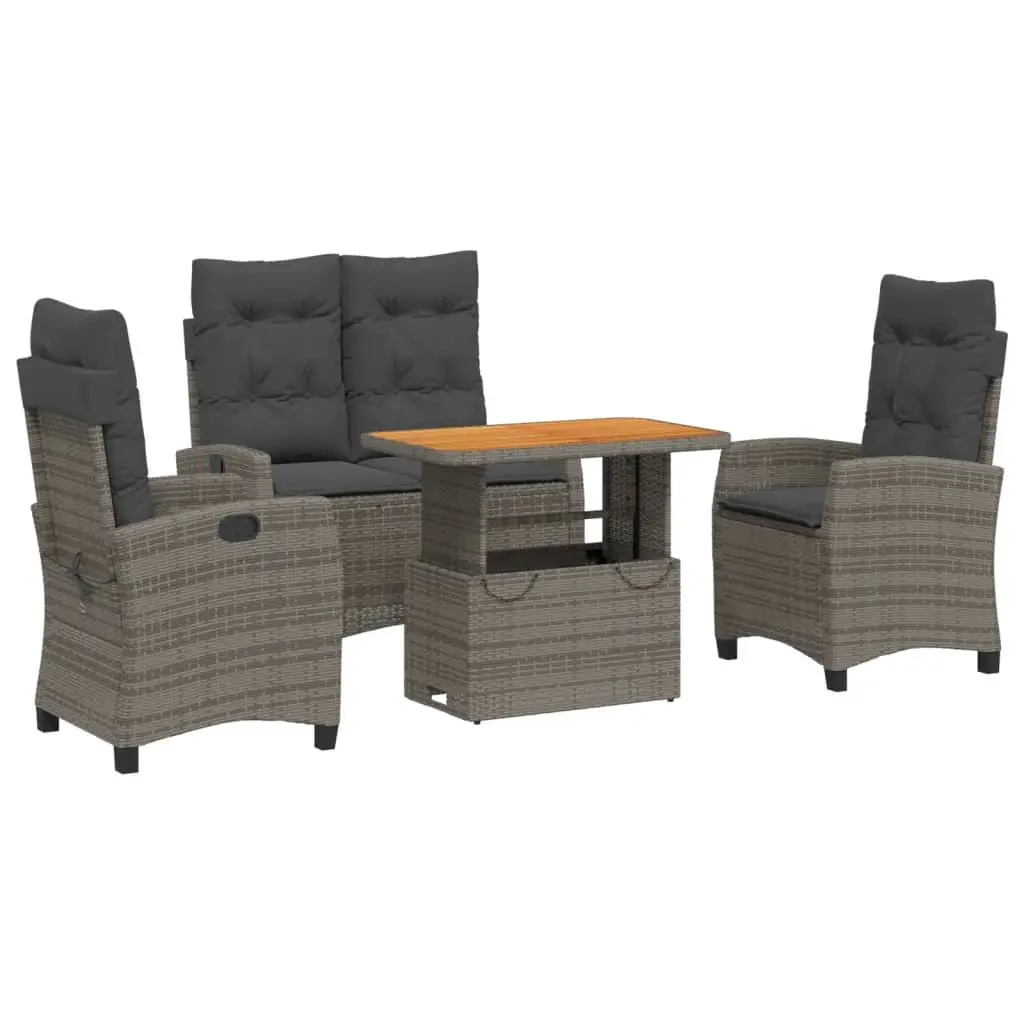 4-Piece Grey Poly Rattan Garden Dining Set
