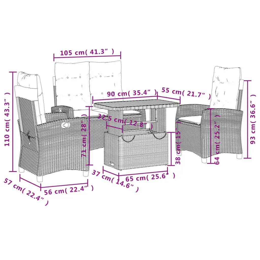 4-Piece Grey Poly Rattan Garden Dining Set