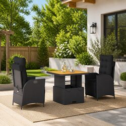 Premium Black PE Rattan Outdoor Dining Set with Cushions