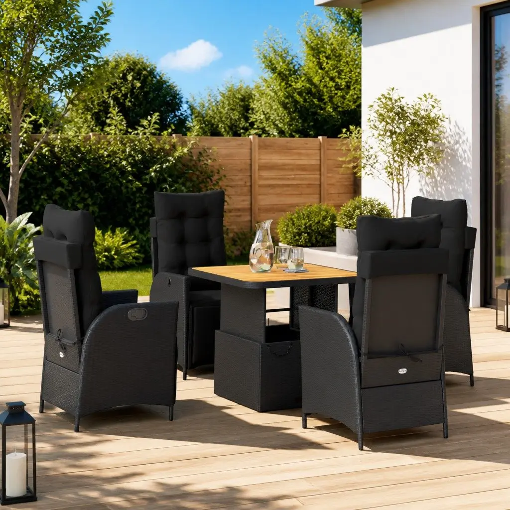 5 Piece Outdoor Dining Set with Durable Black Poly Rattan