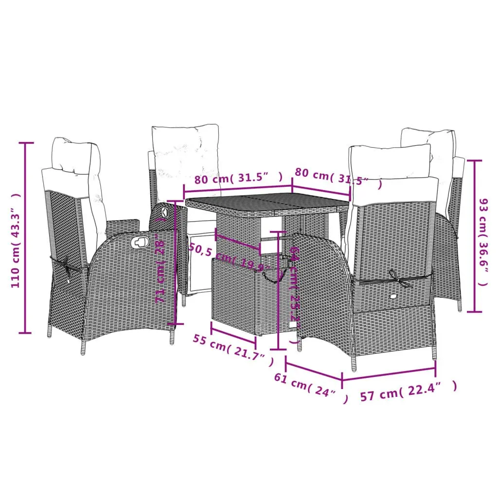 5 Piece Outdoor Dining Set with Durable Black Poly Rattan