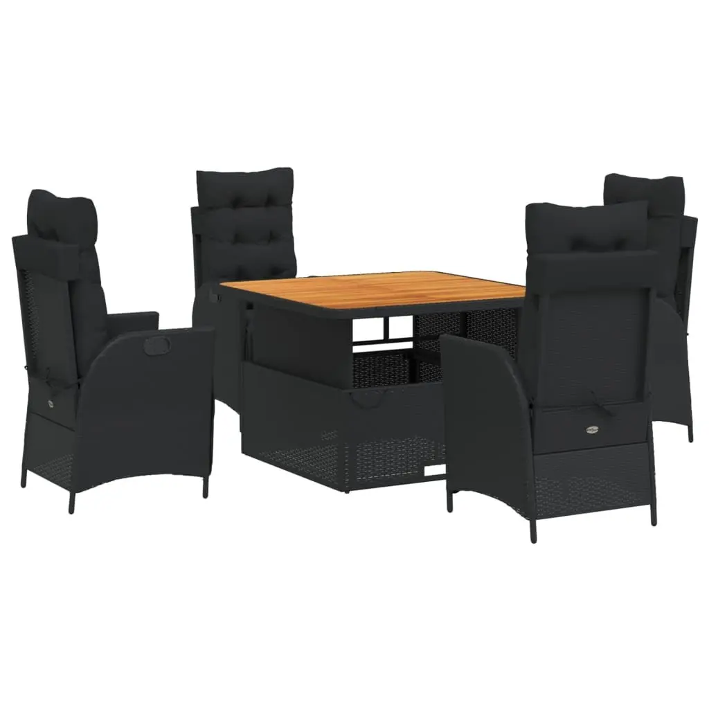 5 Piece Outdoor Dining Set Garden Patio Furniture with Cushions Black PE Rattan