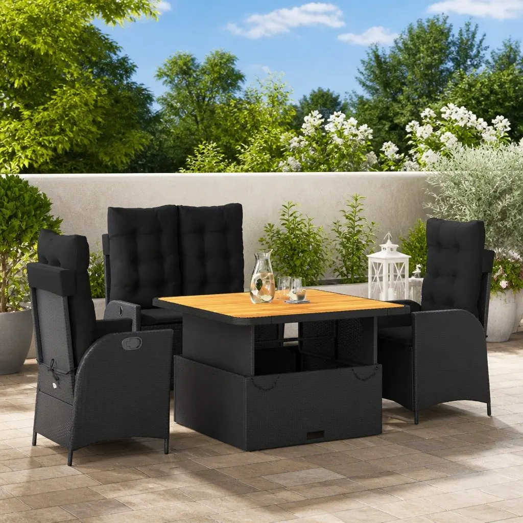 4-Piece Outdoor Dining Set in Black Poly Rattan