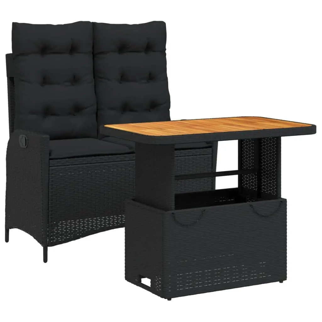 Garden Dining Set PE Rattan 2 Piece Outdoor Furniture Black with Cushions