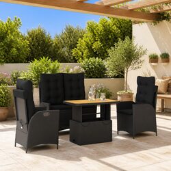 Durable 4-Piece Outdoor Garden Dining Set in Black Rattan