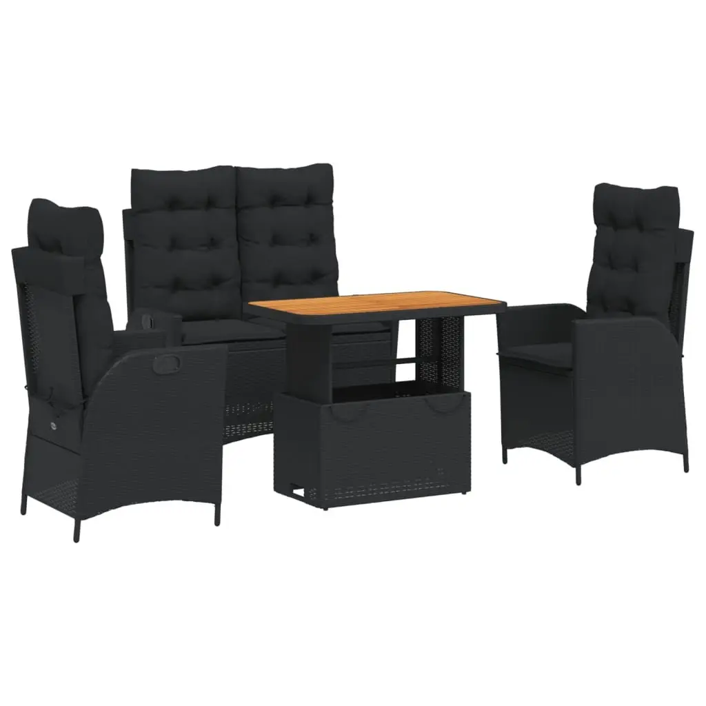 4-Piece Outdoor Garden Dining Set in Black Rattan