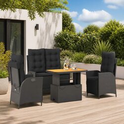 Stylish Black Poly Rattan Garden Dining Set with Cushions