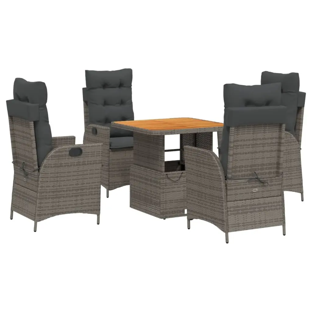 Garden Dining Set 5 Piece Outdoor Furniture Grey Poly Rattan Adjustable Patio