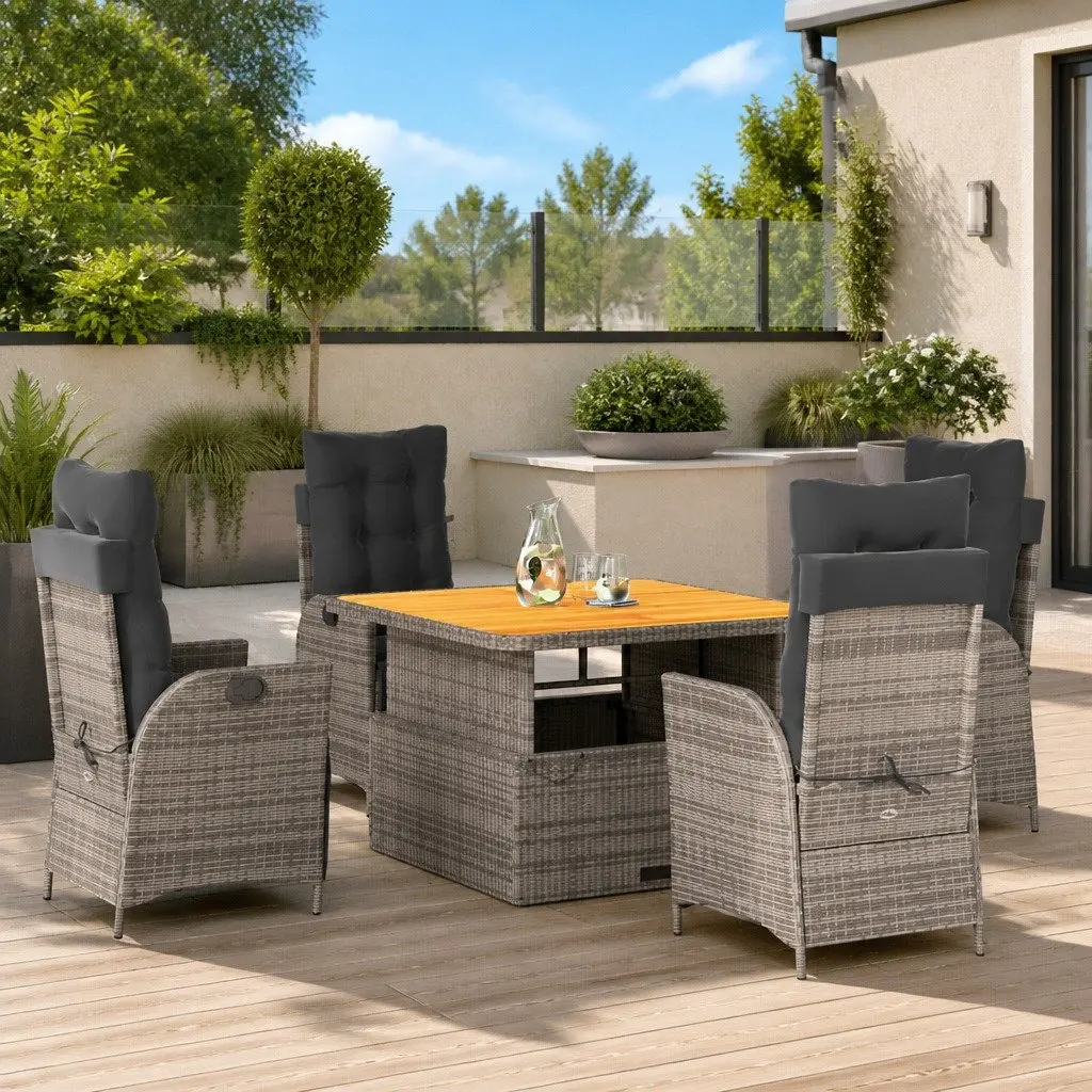 5-Piece Garden Dining Set with Grey Cushions