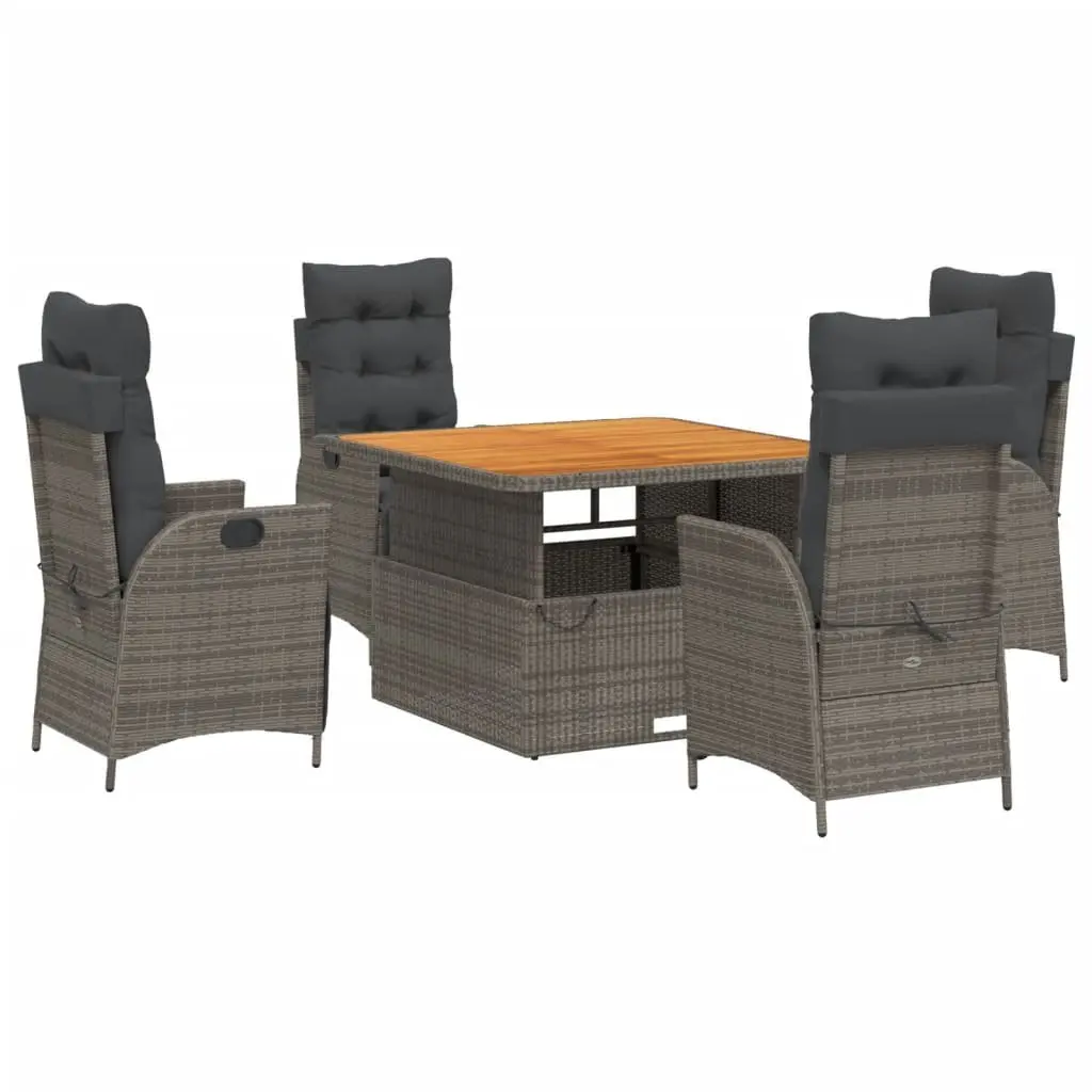 5-Piece Garden Dining Set with Grey Cushions