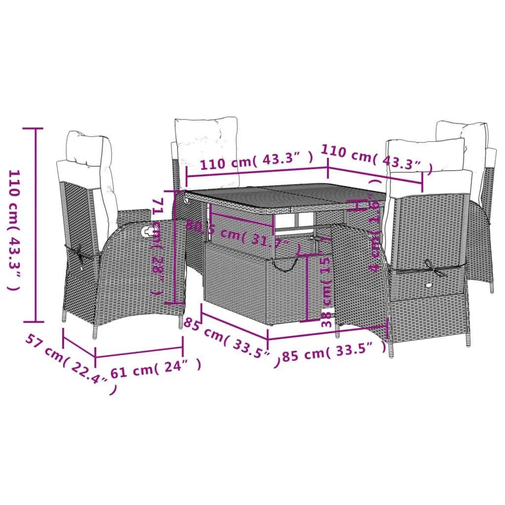 5-Piece Garden Dining Set with Grey Cushions