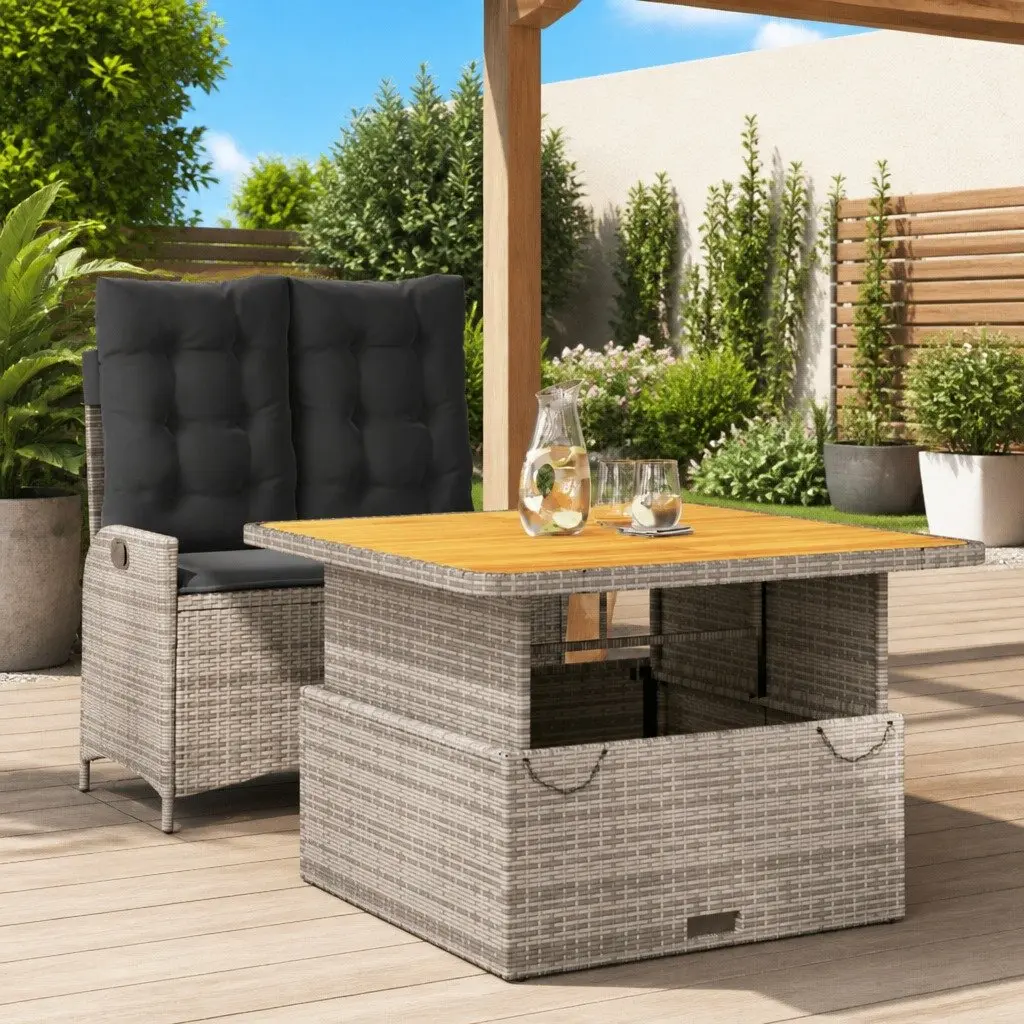 2-Piece Garden Dining Set with Cushions Grey Rattan