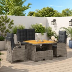 Durable Grey Poly Rattan Garden Dining Set with Cushions