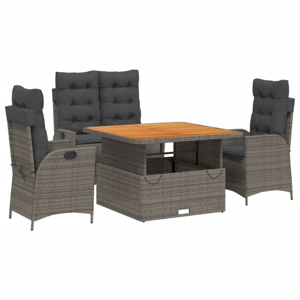 Grey Poly Rattan Garden Dining Set with Cushions