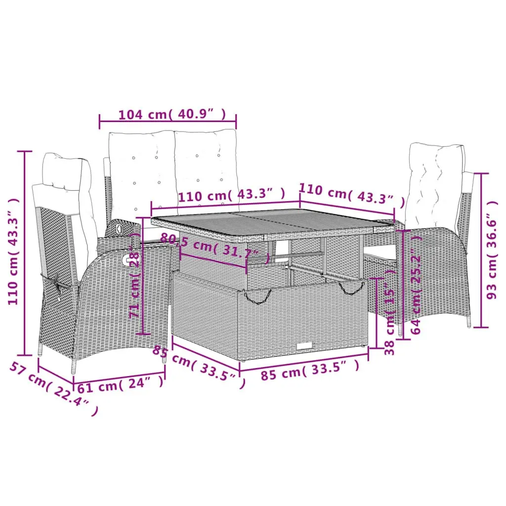 Grey Poly Rattan Garden Dining Set with Cushions