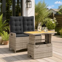 Premium 2-Piece Grey Rattan Garden Dining Set with Cushions