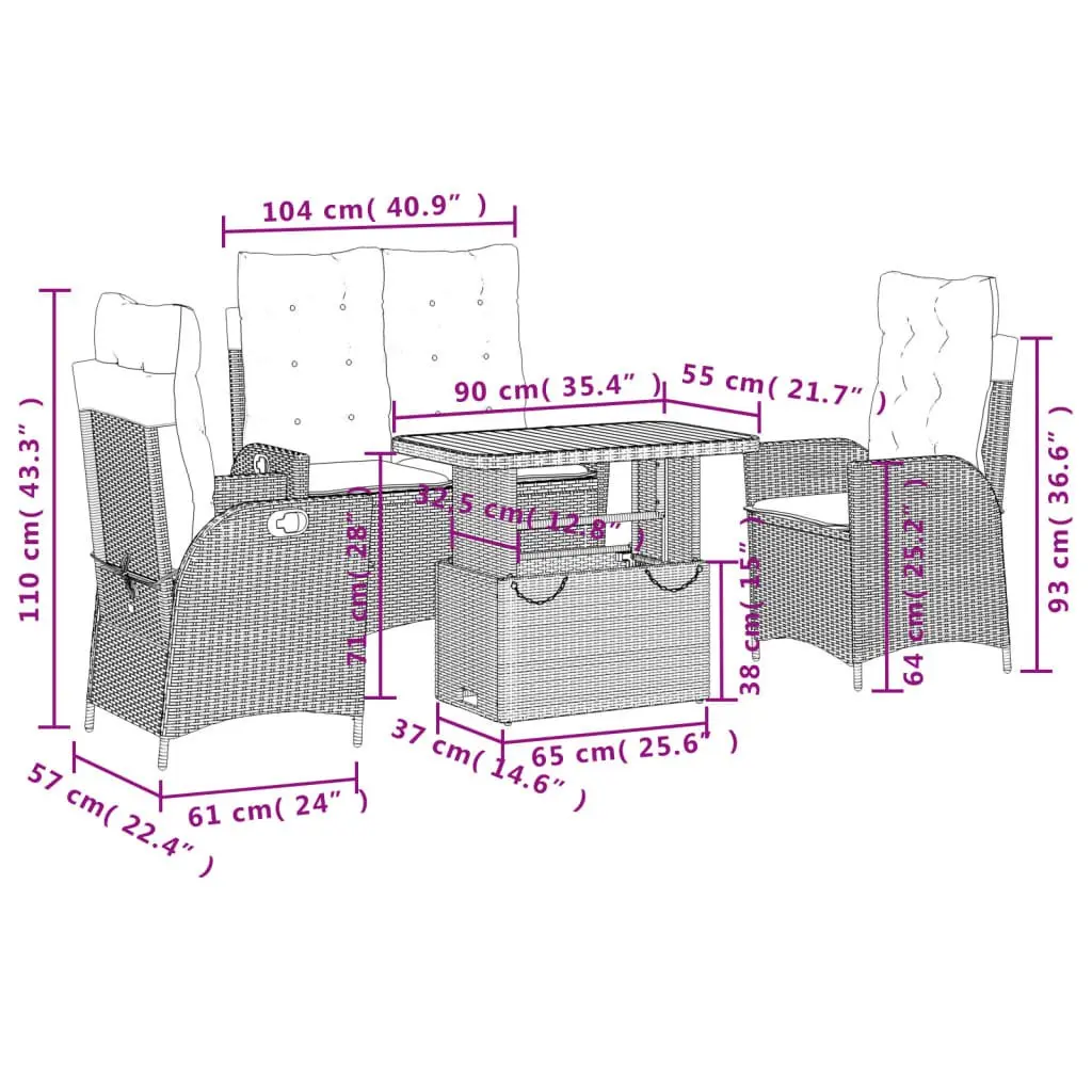 4 Piece Garden Dining Set with Adjustable Backrest