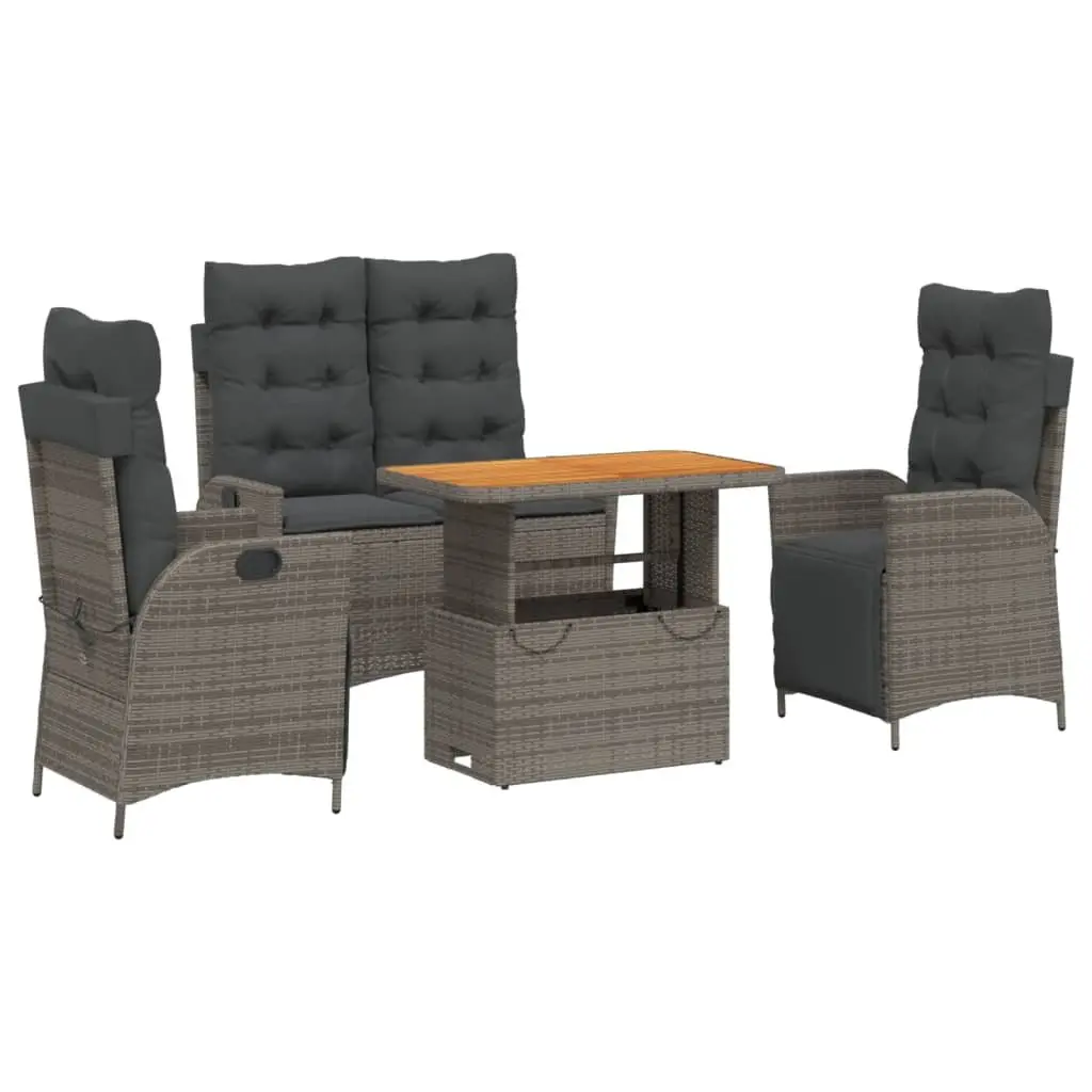 4 Piece Grey Cushioned Garden Dining Set with Adjustable Backrest
