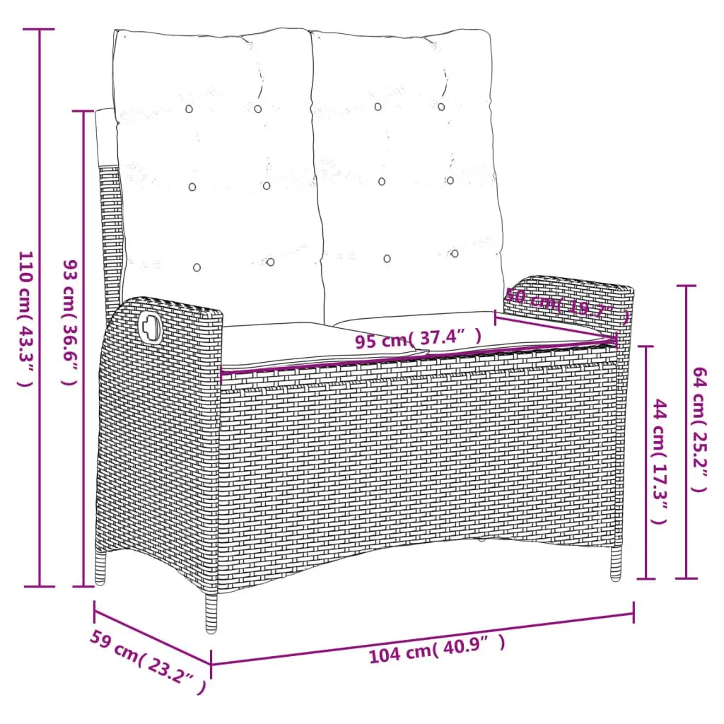 4 Piece Grey Cushioned Garden Dining Set with Adjustable Backrest