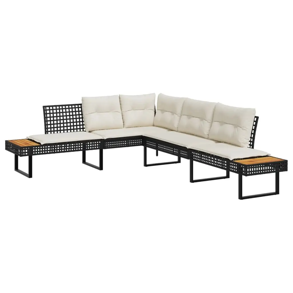 2 Piece Outdoor Sofa Set Poly Rattan Black with Cushions Glass Table