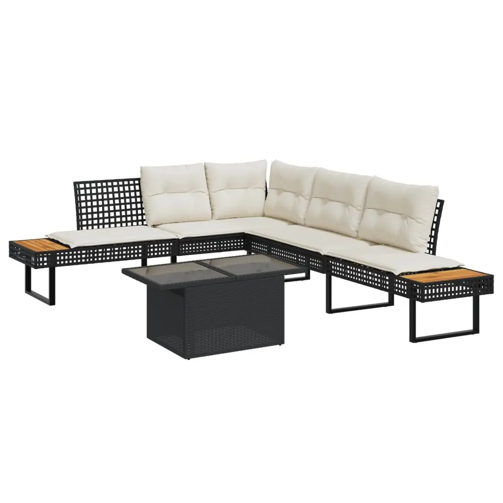 2 Piece Outdoor Sofa Set PE Rattan Black with Cushions Adjustable Glass Coffee Dining