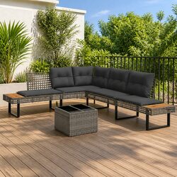 Durable 2 Piece Grey Garden Sofa Set with Cushions