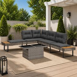 Stylish Grey Poly Rattan Garden Sofa Set with Cushions