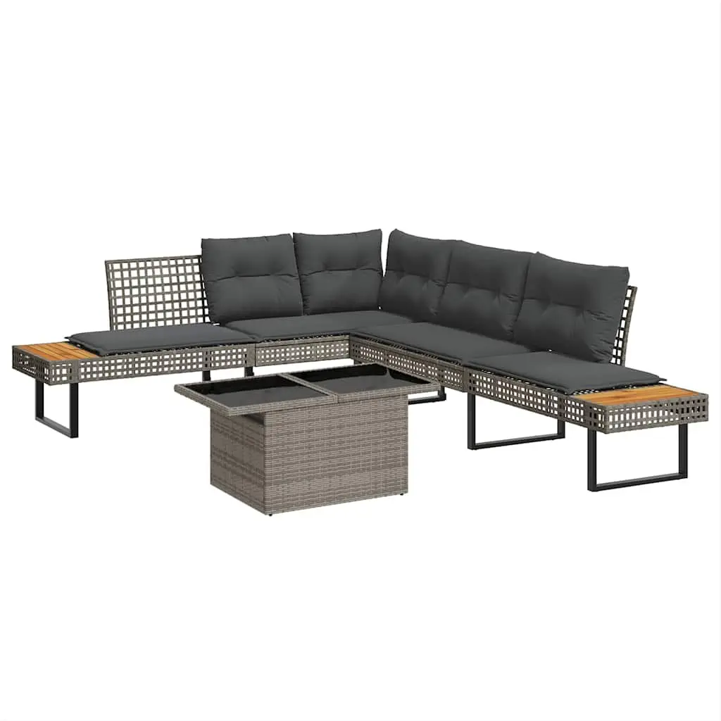 Grey Poly Rattan Garden Sofa Set with Cushions