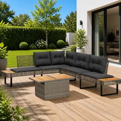 2-Piece Grey Garden Sofa Set with Cushions for Outdoor Comfort