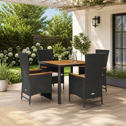 Premium 5 Piece Black Poly Rattan Dining Set with Cushions