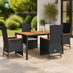 Durable 5-Piece Garden Dining Set with Black Poly Rattan